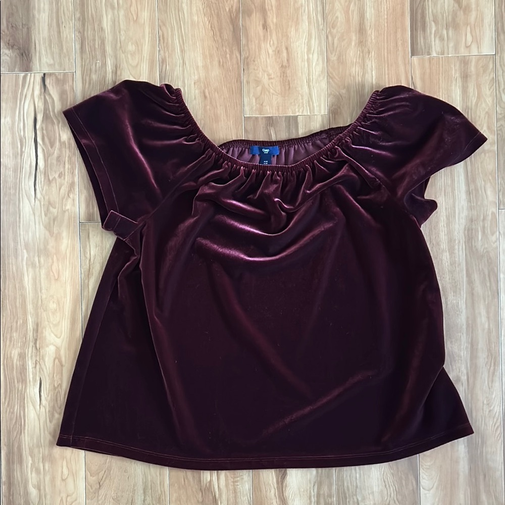 GAP red velvet off the shoulder blouse - Cabernet red